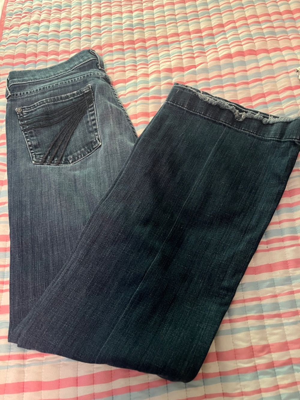 7 For All Mankind Dojo Women's Two-Tone Dark Blue Bootcut Jeans